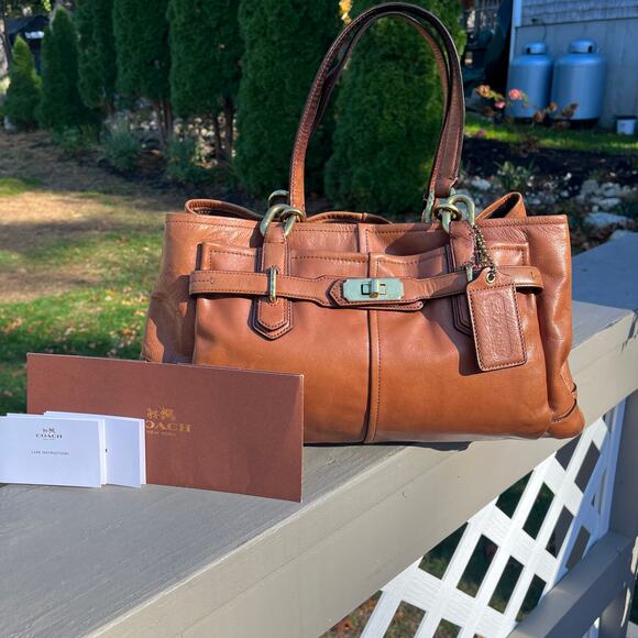 COACH Leather TURNLOCK Chelsea Jayden Satchel, Brown + Dustbag + Care Cards - Picture 6 of 15